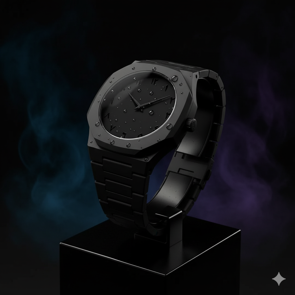 Men’s Carbon Fiber Arabic Dial Chronograph   Black Aura Watch